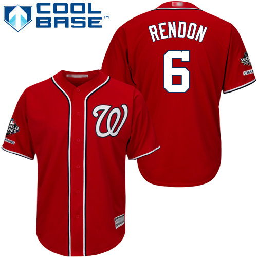 Nationals #6 Anthony Rendon Red New Cool Base 2019 World Series Champions Stitched Baseball Jersey - Click Image to Close