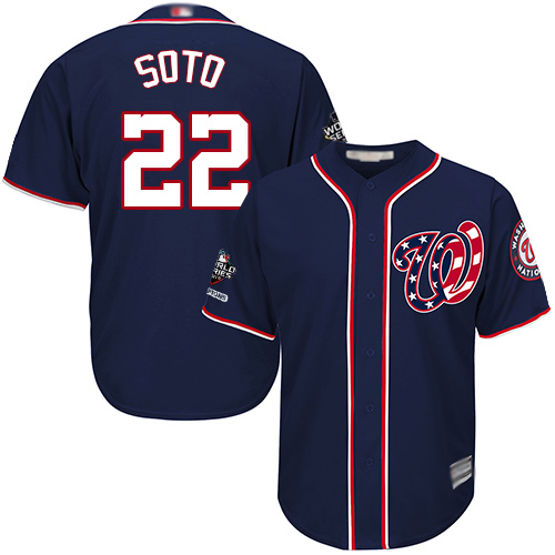 Nationals #22 Juan Soto Navy Blue New Cool Base 2019 World Series Champions Stitched Baseball Jersey - Click Image to Close