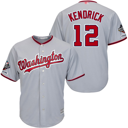 Nationals #12 Howie Kendrick Grey Cool Base 2019 World Series Champions Stitched Baseball Jersey