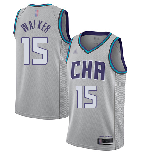 Hornets #15 Kemba Walker Gray Basketball Jordan Swingman City Edition 2019/20 Jersey