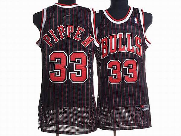 Bulls #33 Scottie Pippen Stitched Black Red Strip NBA Jersey