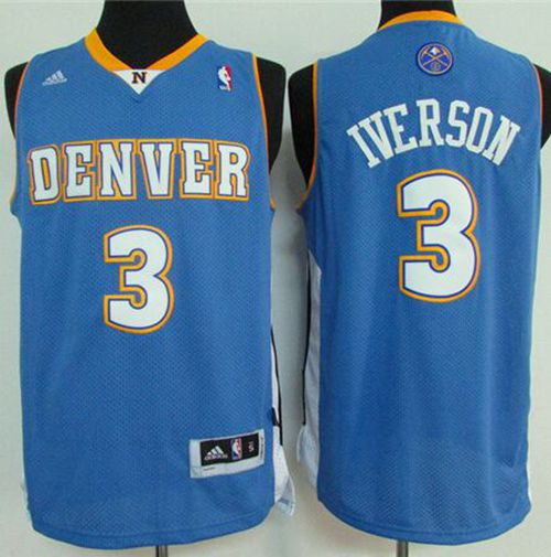 Nuggets #3 Allen Iverson Light Blue Stitched NBA Jersey - Click Image to Close