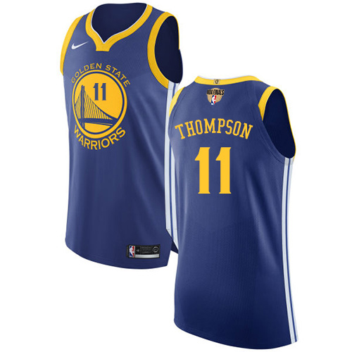 Nike Warriors #11 Klay Thompson Blue The Finals Patch NBA Authentic Icon Edition Jersey - Click Image to Close