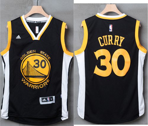 Warriors #30 Stephen Curry Black/White Stitched NBA Jersey - Click Image to Close