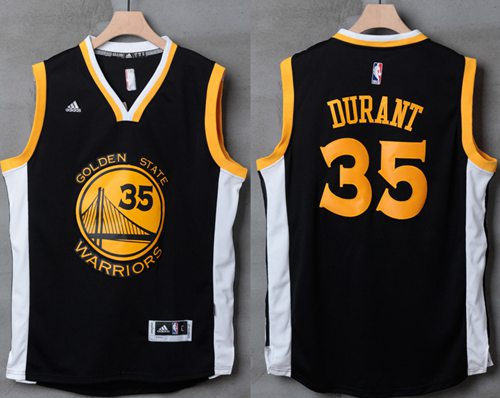 Warriors #35 Kevin Durant Black/White Stitched NBA Jersey