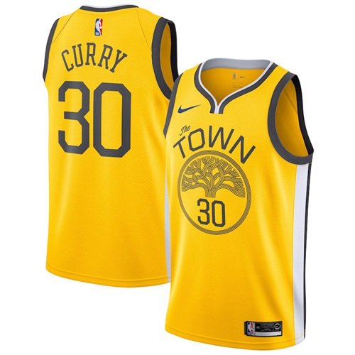 Warriors #30 Stephen Curry Gold Basketball Swingman Earned Edition Jersey