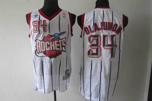 Rockets #34 Hakeem Olajuwon White Throwback Stitched NBA Jersey