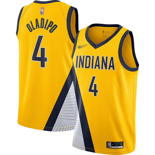 Pacers #4 Victor Oladipo Gold Basketball Swingman Statement Edition 2019/2020 Jersey - Click Image to Close