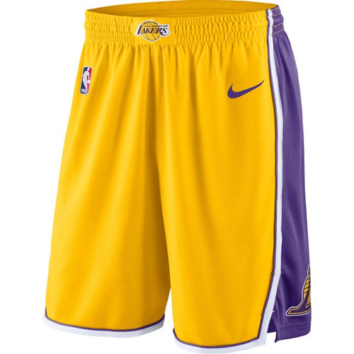 Men's Los Angeles Lakers Nike Yellow Icon Swingman Basketball Shorts - Click Image to Close