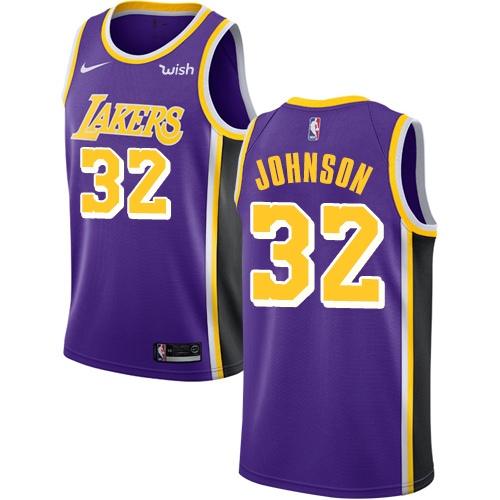 Lakers #32 Magic Johnson Purple Basketball Swingman Statement Edition Jersey - Click Image to Close