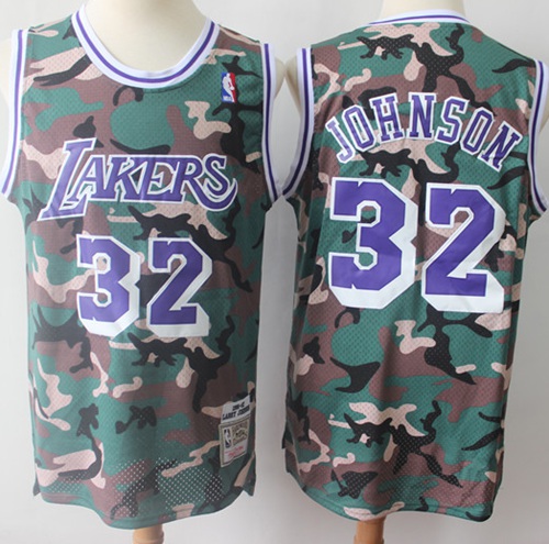 Swingman Lakers #32 Magic Johnson Camo Stitched Basketball Jersey - Click Image to Close