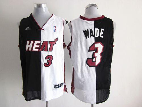 Heat #3 Dwyane Wade Black/White Split Fashion Stitched NBA Jersey - Click Image to Close