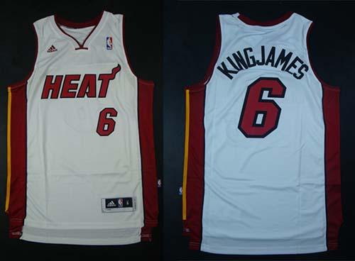 Heat #6 LeBron James White Nickname King James Stitched NBA Jersey - Click Image to Close