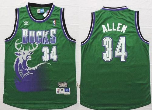 Bucks #34 Ray Allen Green Throwback New Stitched NBA Jersey - Click Image to Close