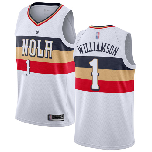 Pelicans #1 Zion Williamson White Basketball Swingman Earned Edition Jersey