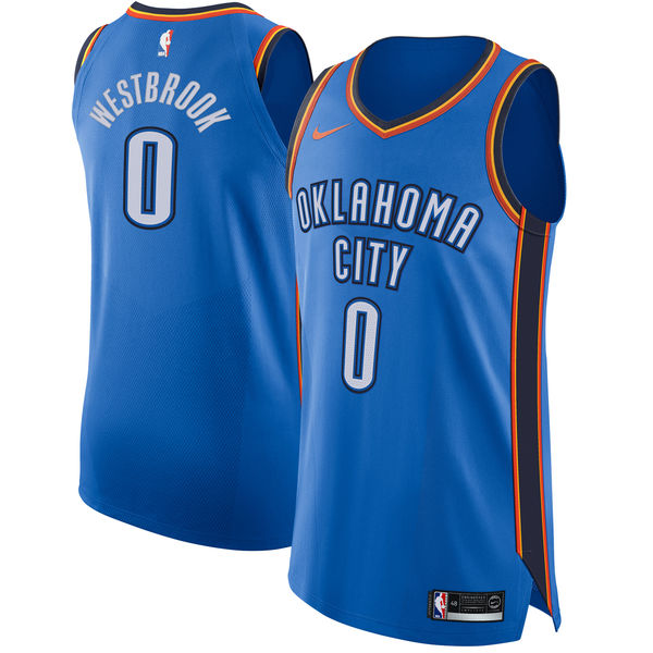 Nike Thunder #0 Russell Westbrook Blue NBA Authentic Icon Edition Jersey - Click Image to Close