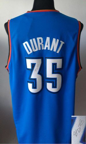 Revolution 30 Autographed Thunder #35 Kevin Durant Blue Stitched NBA Jersey - Click Image to Close