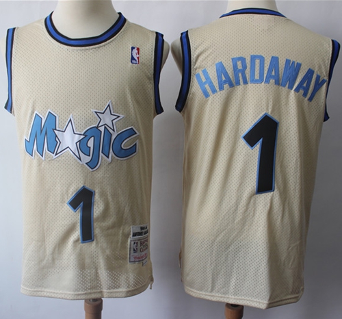 Mitchell And Ness Magic #1 Penny Hardaway Cream Throwback Stitched NBA Jersey - Click Image to Close