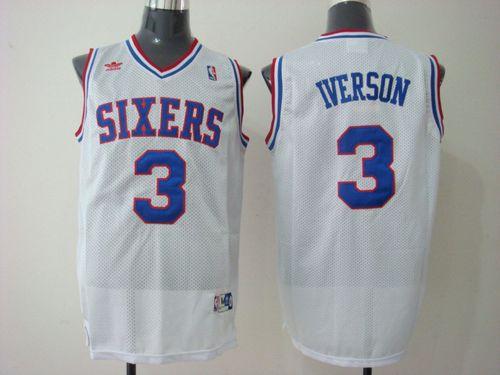 76ers #3 Allen Iverson White Stitched Throwback NBA Jersey - Click Image to Close