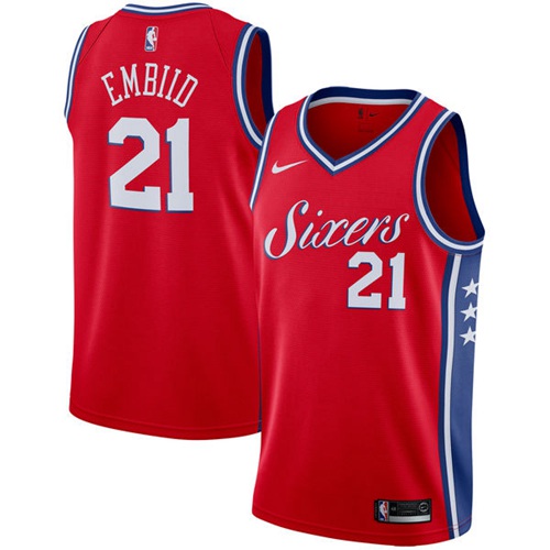 Nike 76ers #21 Joel Embiid Red NBA Swingman Statement Edition Jersey