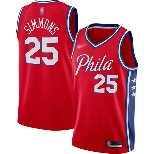 76ers #25 Ben Simmons Red Basketball Swingman Statement Edition 2019/2020 Jersey