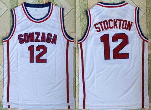 Jazz #12 John Stockton White Gonzaga Bulldogs College Stitched NBA Jersey