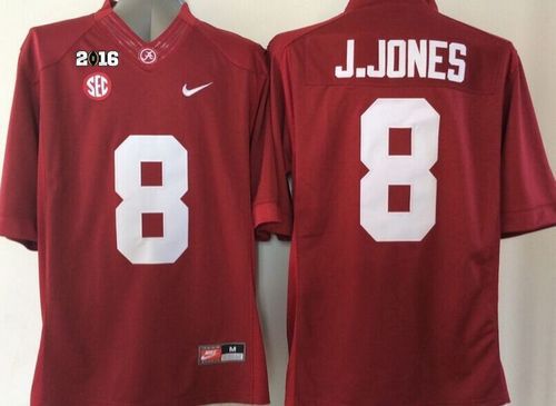 Crimson Tide #8 Julio Jones Red 2016 College Football Playoff National Championship Patch Stitched NCAA Jersey - Click Image to Close