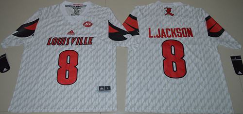 Cardinals #8 Lamar Jackson White AAC Patch Stitched NCAA Jersey - Click Image to Close