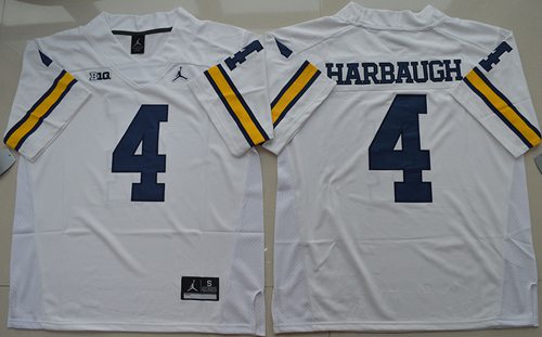 Wolverines #4 Jim Harbaugh White Jordan Brand Stitched NCAA Jersey - Click Image to Close