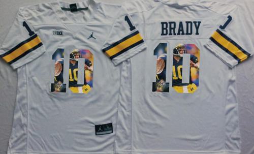 Wolverines #10 Tom Brady White Player Fashion Stitched NCAA Jersey - Click Image to Close