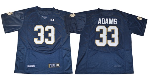 Fighting Irish #33 Josh Adams Navy Blue Under Armour Stitched NCAA Jersey - Click Image to Close