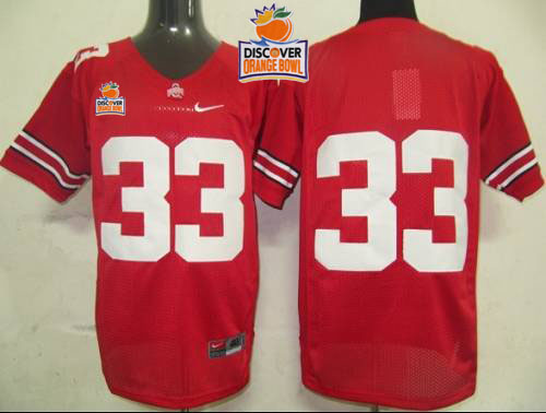 Buckeyes #33 Red 2014 Discover Orange Bowl Patch Stitched NCAA Jersey - Click Image to Close