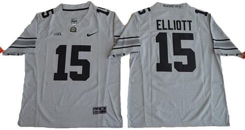 Buckeyes #15 Ezekiel Elliott Gridion Grey II Stitched NCAA Jersey