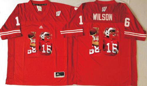 Badgers #16 Russell Wilson Red Player Fashion Stitched NCAA Jersey - Click Image to Close