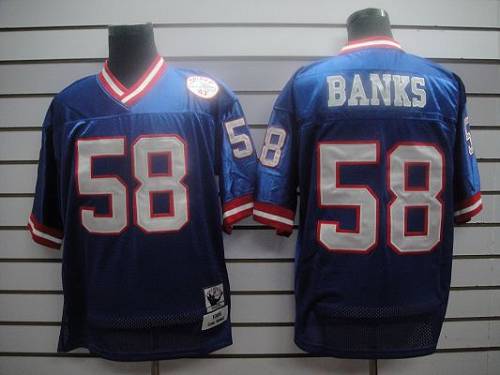 Mitchell and Ness Giants #58 Carl Banks Blue Stitched NFL Jersey - Click Image to Close