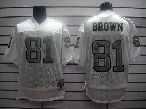 Mitchell and Ness Raiders #81 Tim Brown White Silver No. Stitched NFL Jersey - Click Image to Close