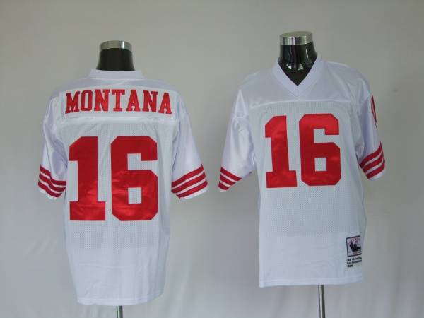 Mitchell and Ness 49ers Joe Montana #16 Stitched White NFL Jersey - Click Image to Close