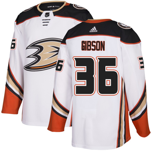 Adidas Ducks #36 John Gibson White Road Authentic Stitched NHL Jersey