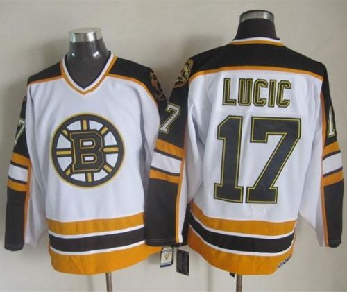 Bruins #17 Milan Lucic White/Black CCM Throwback Stitched NHL Jersey - Click Image to Close