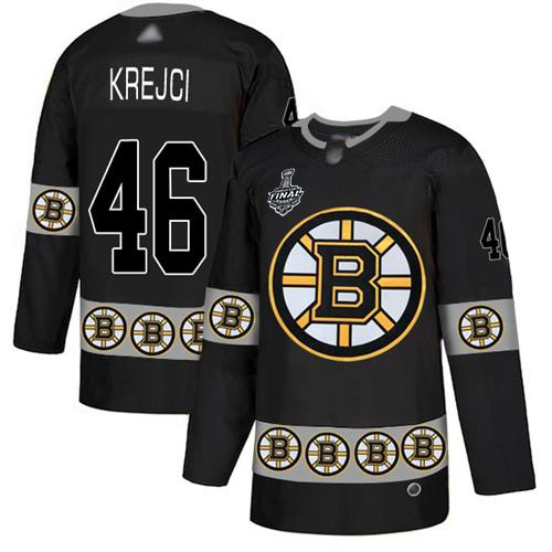 Bruins #46 David Krejci Black Authentic Team Logo Fashion Stanley Cup Final Bound Stitched Hockey Jersey - Click Image to Close