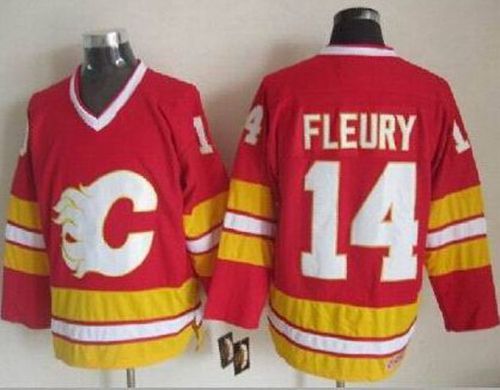 Flames #14 Theoren Fleury Red CCM Throwback Stitched NHL Jersey - Click Image to Close