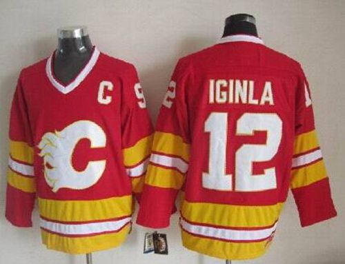 Flames #12 Jarome Iginla Red CCM Throwback Stitched NHL Jersey - Click Image to Close