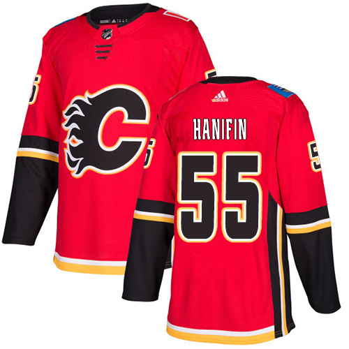 Adidas Flames #55 Noah Hanifin Red Home Authentic Stitched NHL Jersey - Click Image to Close