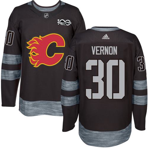 Adidas Flames #30 Mike Vernon Black 1917-2017 100th Anniversary Stitched NHL Jersey - Click Image to Close