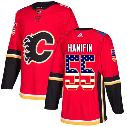 Adidas Flames #55 Noah Hanifin Red Home Authentic USA Flag Stitched NHL Jersey - Click Image to Close