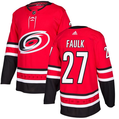 Adidas Hurricanes #27 Justin Faulk Red Home Authentic Stitched NHL Jersey - Click Image to Close