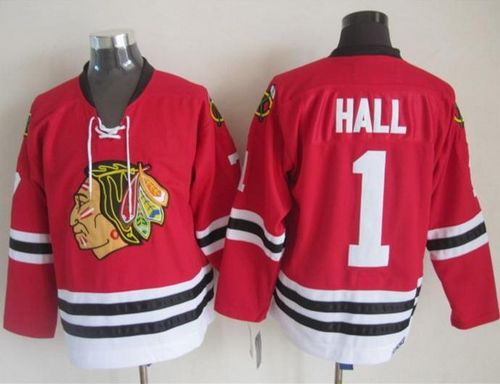 Blackhawks #1 Glenn Hall Stitched Red CCM Throwback NHL Jersey