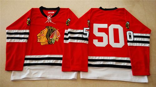 Mitchell And Ness 1960-61 Blackhawks #50 Corey Crawford Red Stitched NHL Jersey - Click Image to Close