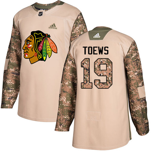 Adidas Blackhawks #19 Jonathan Toews Camo Authentic 2017 Veterans Day Stitched NHL Jersey - Click Image to Close