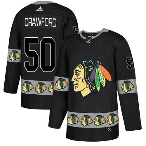 Adidas Blackhawks #50 Corey Crawford Black Authentic Team Logo Fashion Stitched NHL Jersey - Click Image to Close